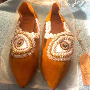 Greek Size 43 Swede Hand Beaded Evil Eye Shoes .
